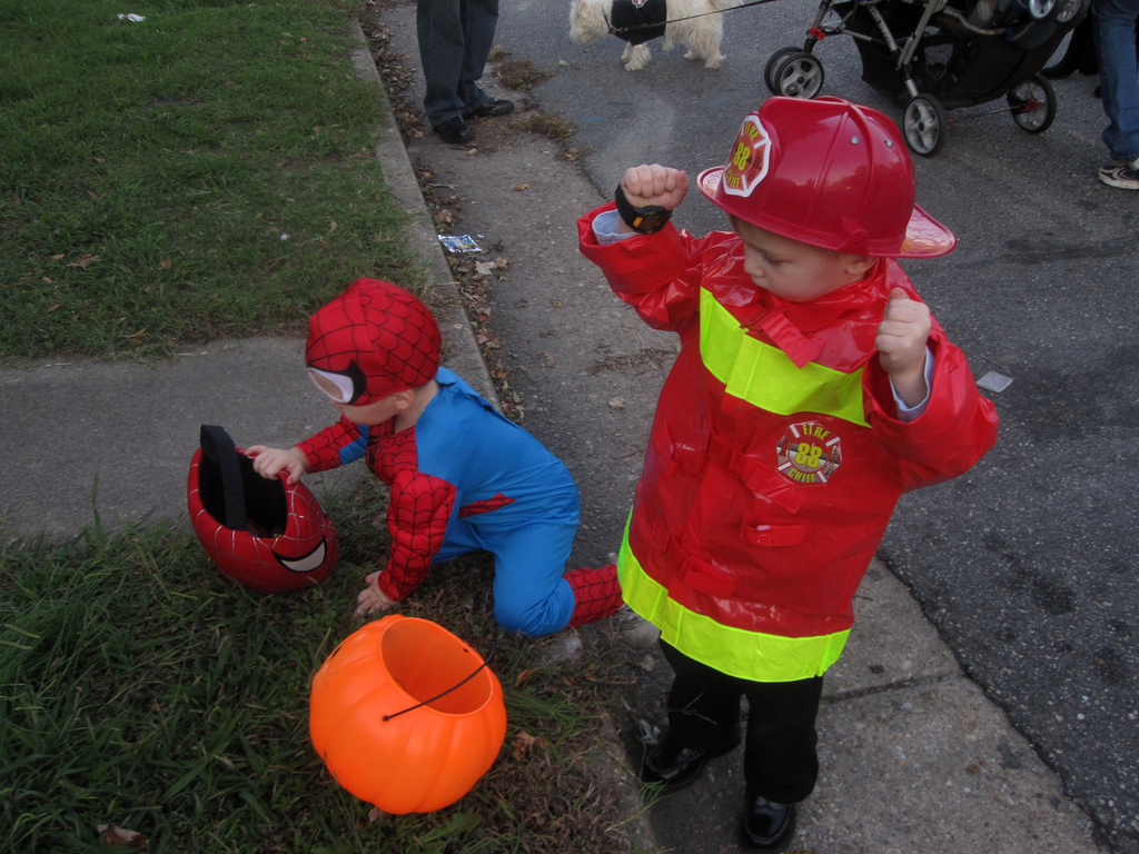 Fireman Timothy and Spiderman Colin