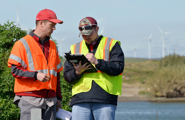 Inspecting a Sacramento River levee